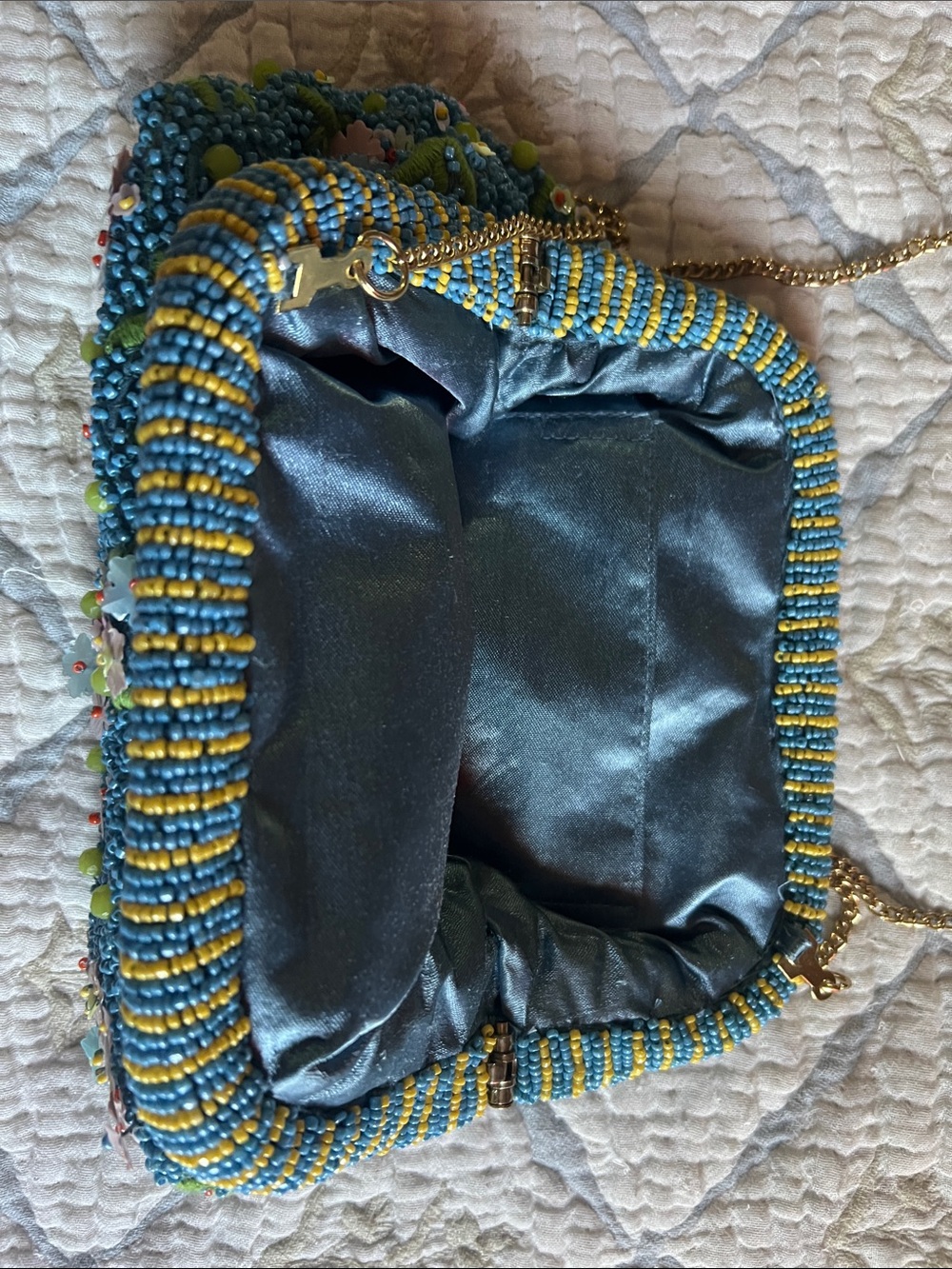 Beaded Floral Evening Clutch - Blue - Picture 2 of 2